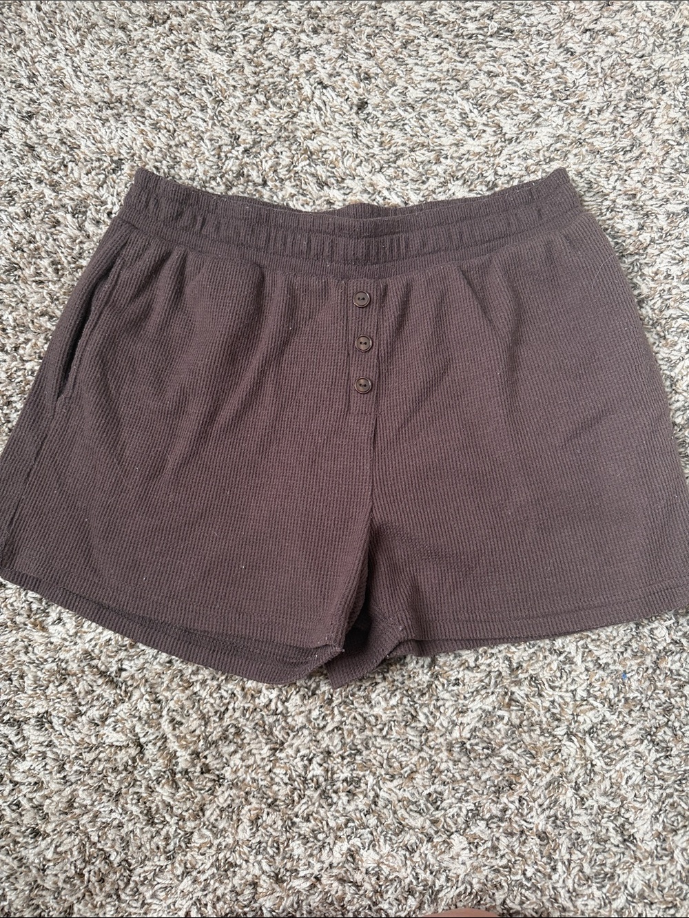 High-Waist Brown Waffle Knit Women's Shorts